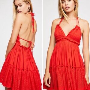 NEW NWOT FREE PEOPLE 100 DEGREE MINI SUN DRESS ROME RED MINT SMALL RARE FIND